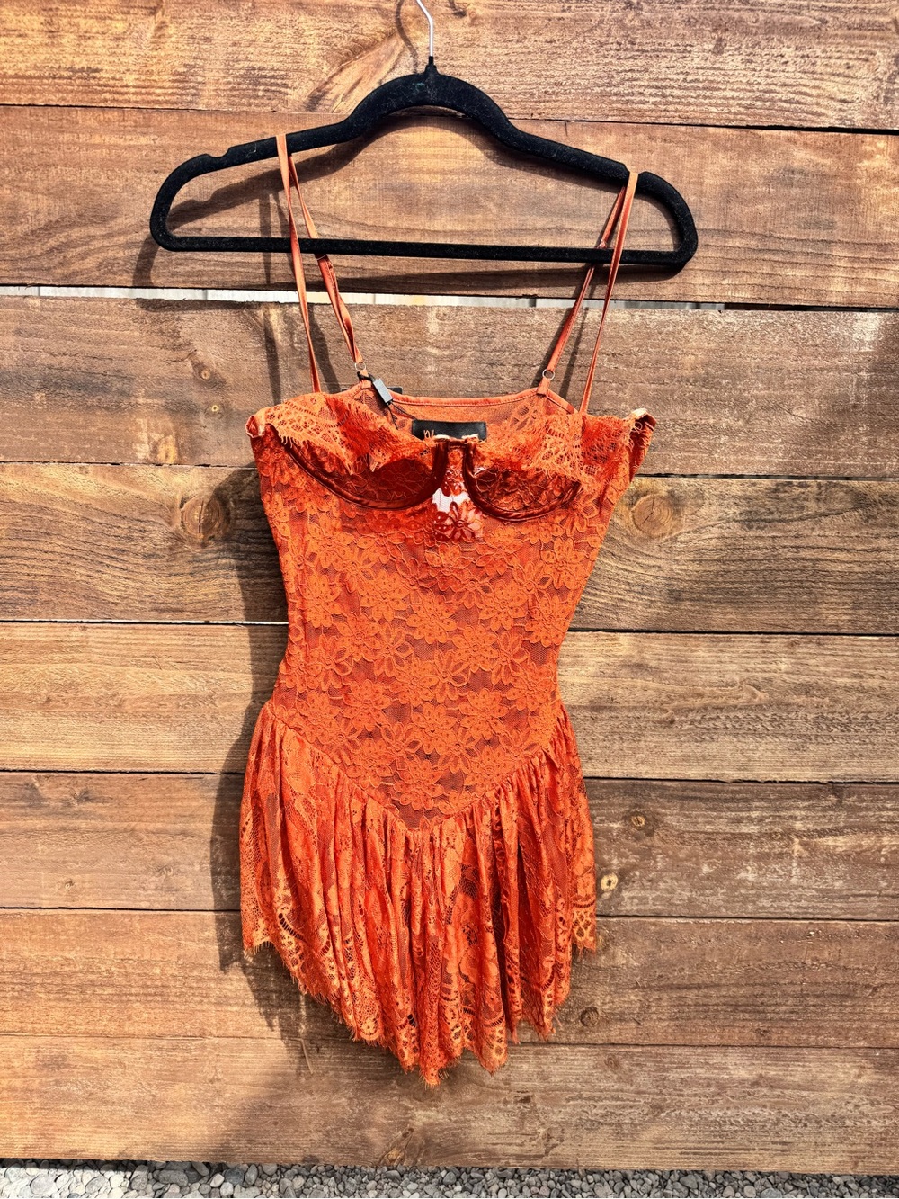 Orange Lace Spaghetti-Strap Tank Top